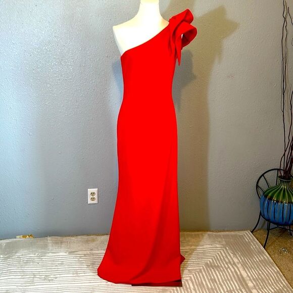Aqua Red One Shoulder Dress - Picture 1 of 9